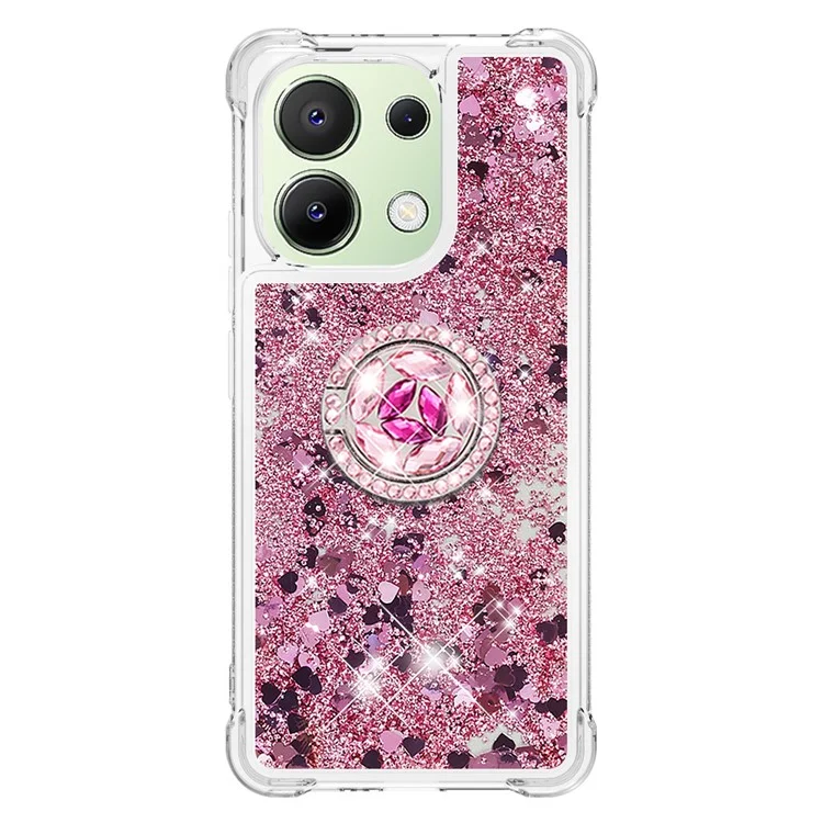 YB Quicksand Series-7 TPU Phone Case for Xiaomi Redmi Note 13 4G Kickstand Cover - Rose Gold / Hearts