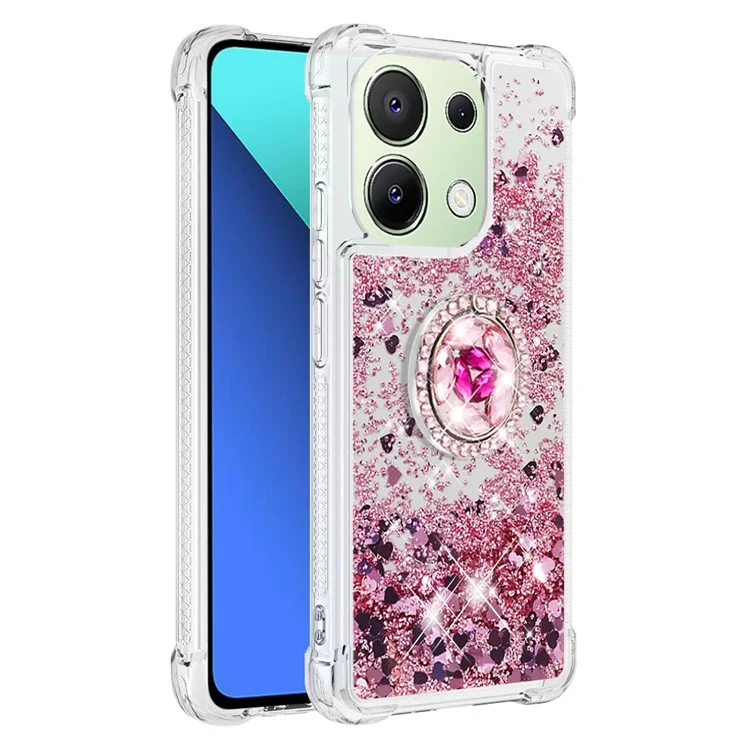 YB Quicksand Series-7 TPU Phone Case per Xiaomi Redmi Note 13 4G con supporto - Rose Gold / Cuori