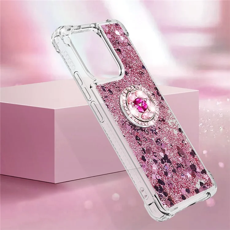 YB Quicksand Series-7 TPU Phone Case for Xiaomi Redmi Note 13 4G Kickstand Cover - Rose Gold / Hearts