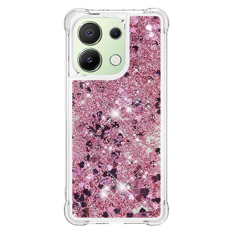 For Xiaomi Redmi Note 13 4G TPU Case Glitter Quicksand Shockproof Phone Back Cover - Rose Gold / Hearts