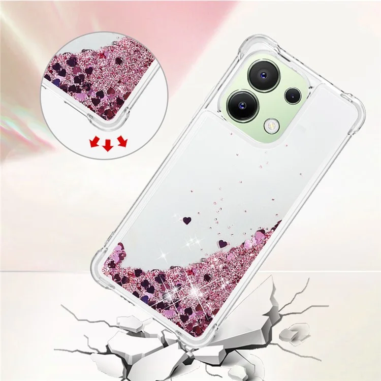 For Xiaomi Redmi Note 13 4G TPU Case Glitter Quicksand Shockproof Phone Back Cover - Rose Gold / Hearts