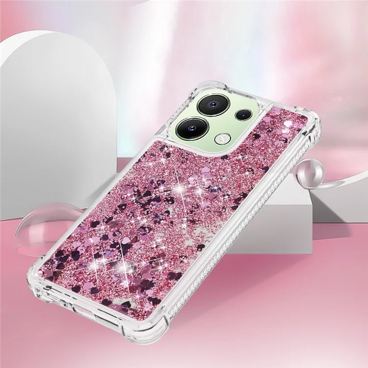 For Xiaomi Redmi Note 13 4G TPU Case Glitter Quicksand Shockproof Phone Back Cover - Rose Gold / Hearts