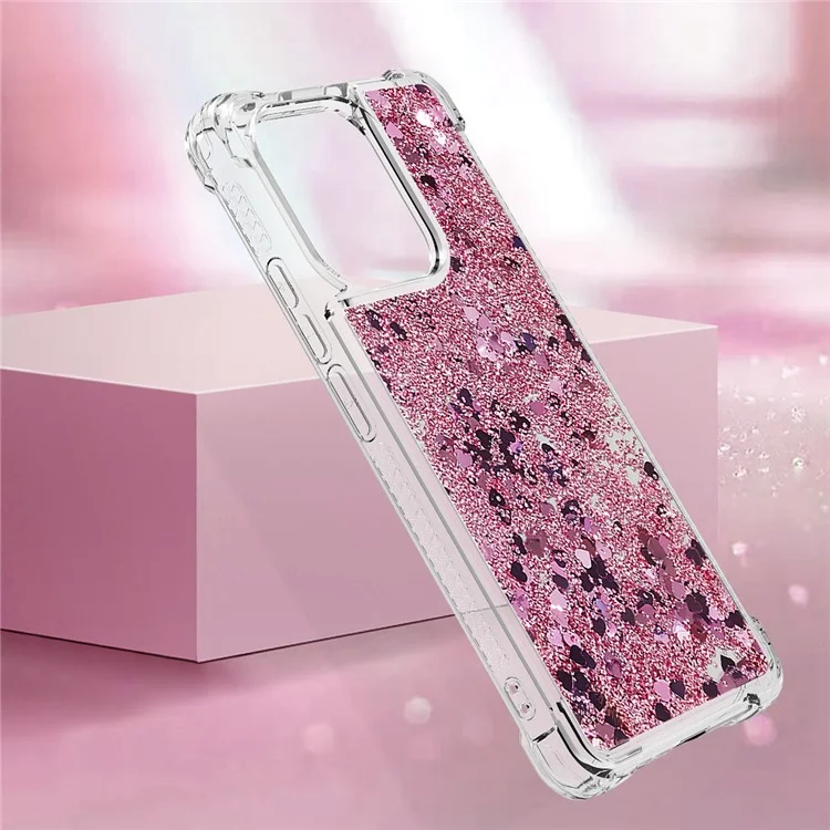 For Xiaomi Redmi Note 13 4G TPU Case Glitter Quicksand Shockproof Phone Back Cover - Rose Gold / Hearts