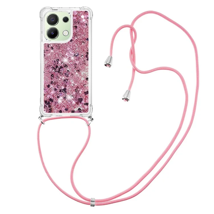 YB Quicksand Series-4 per Xiaomi Redmi Note 13 4G Custodia protettiva TPU Glitter liquido - Rose Gold / Cuori