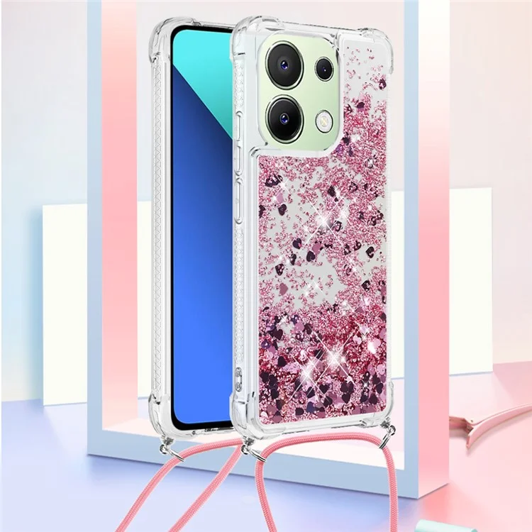 YB Quicksand Series-4 per Xiaomi Redmi Note 13 4G Custodia protettiva TPU Glitter liquido - Rose Gold / Cuori