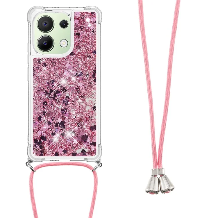 YB Quicksand Series-4 per Xiaomi Redmi Note 13 4G Custodia protettiva TPU Glitter liquido - Rose Gold / Cuori
