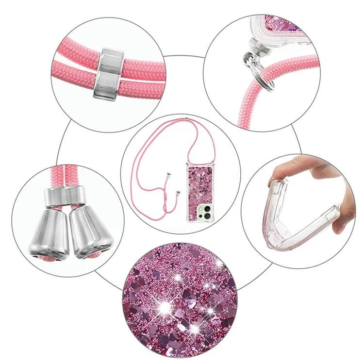 YB Quicksand Series-4 per Xiaomi Redmi Note 13 4G Custodia protettiva TPU Glitter liquido - Rose Gold / Cuori