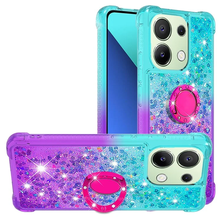 YB Quicksand Series 8 Pour Xiaomi Redmi Note 13 Bling Bling Glitter Kickstand TPU Cover - Bleu Ciel + Violet