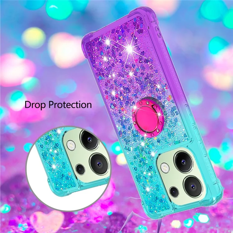 YB Quicksand Series 8 Pour Xiaomi Redmi Note 13 Bling Bling Glitter Kickstand TPU Cover - Bleu Ciel + Violet