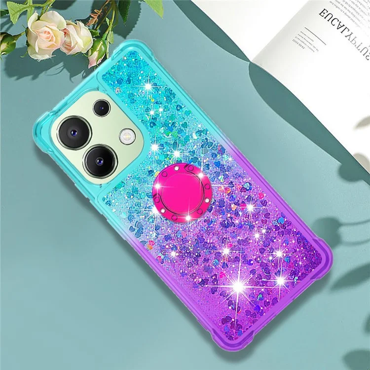 YB Quicksand Series-8 para Funda Xiaomi Redmi Note 13 4G Bling Glitter Kickstand TPU Cover - Sky Blue+Purple