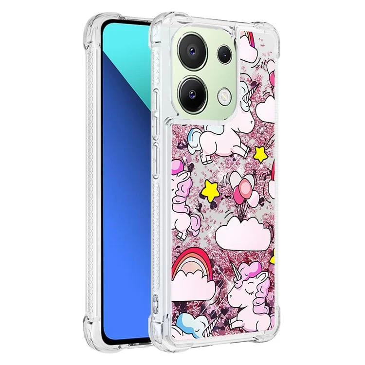 YB Quicksand Series-2 TPU Funda de Teléfono para Xiaomi Redmi Note 13 4G Quicksand Slim-Fit Funda de Teléfono - Lindo Caballo y Nubes