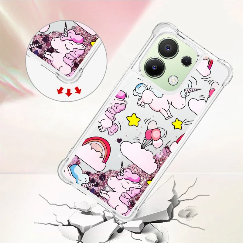 YB Quicksand Series-2 TPU Funda de Teléfono para Xiaomi Redmi Note 13 4G Quicksand Slim-Fit Funda de Teléfono - Lindo Caballo y Nubes