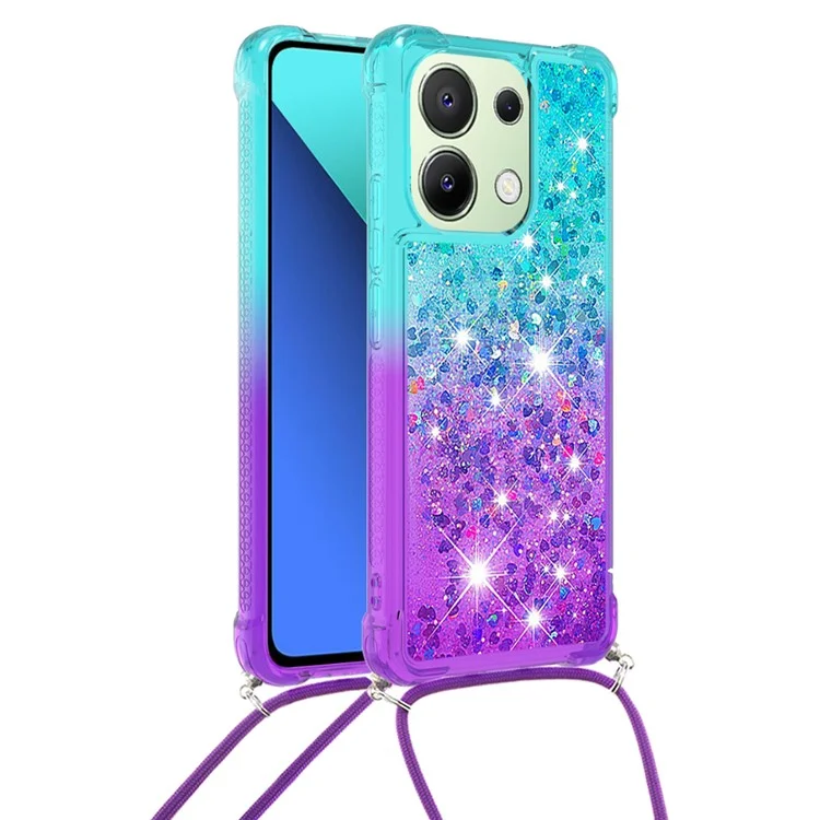 For Xiaomi Redmi Note 13 4G TPU Case Gradiant Quicksand Shockproof Cover with Lanyard - Sky Blue+Purple
