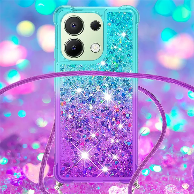 For Xiaomi Redmi Note 13 4G TPU Case Gradiant Quicksand Shockproof Cover with Lanyard - Sky Blue+Purple