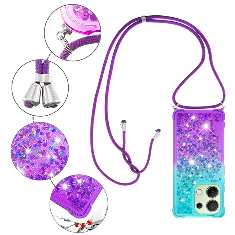 YB Quicksand Series-6 Para Xiaomi Redmi Nota 13 4G Glitter Powle Phone Caixa TPU Tampo Com Cordão - Blue -céu+roxo