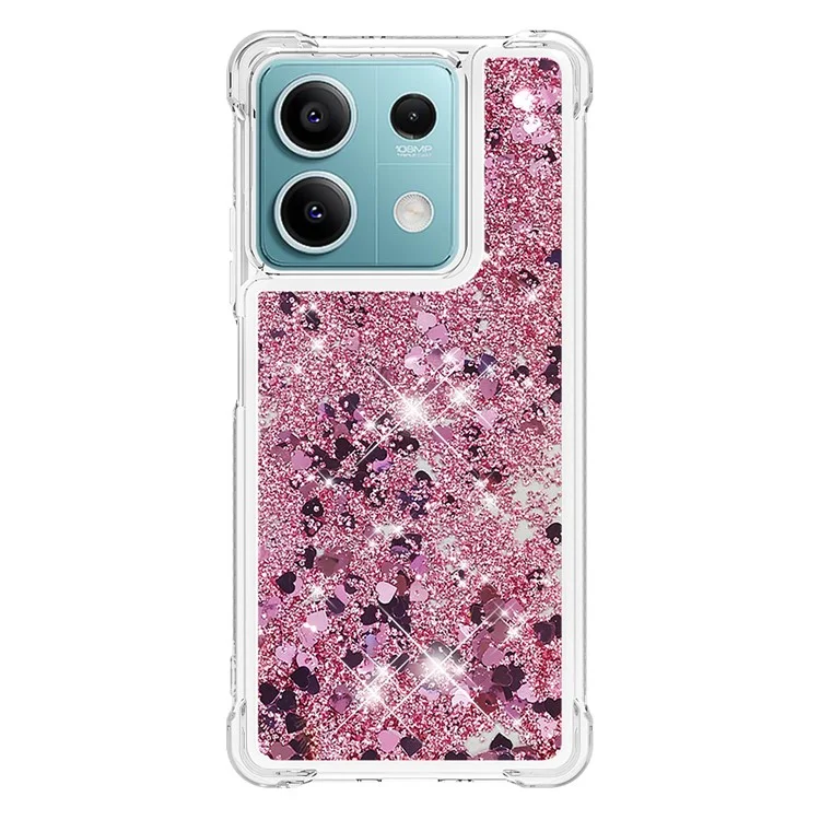 For Xiaomi Redmi Note 13 5G TPU Case Glitter Quicksand Shockproof Phone Back Cover - Rose Gold / Hearts