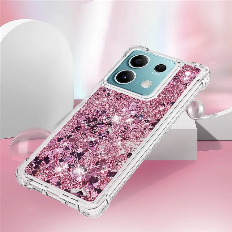 For Xiaomi Redmi Note 13 5G TPU Case Glitter Quicksand Shockproof Phone Back Cover - Rose Gold / Hearts
