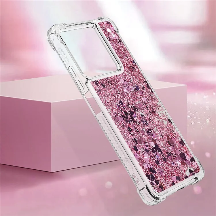 For Xiaomi Redmi Note 13 5G TPU Case Glitter Quicksand Shockproof Phone Back Cover - Rose Gold / Hearts