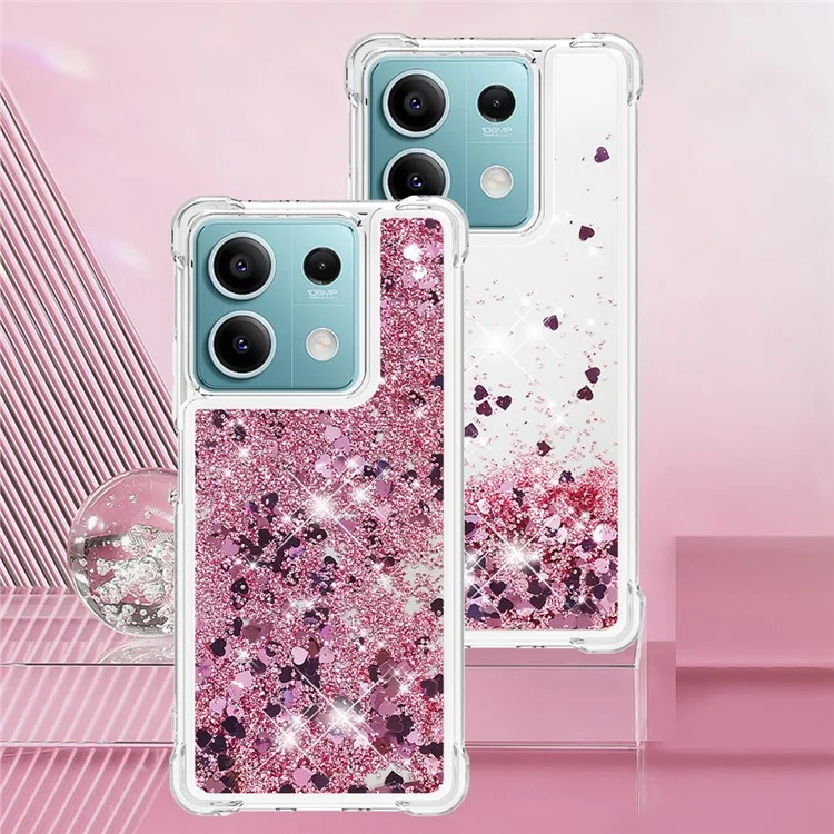 For Xiaomi Redmi Note 13 5G TPU Case Glitter Quicksand Shockproof Phone Back Cover - Rose Gold / Hearts