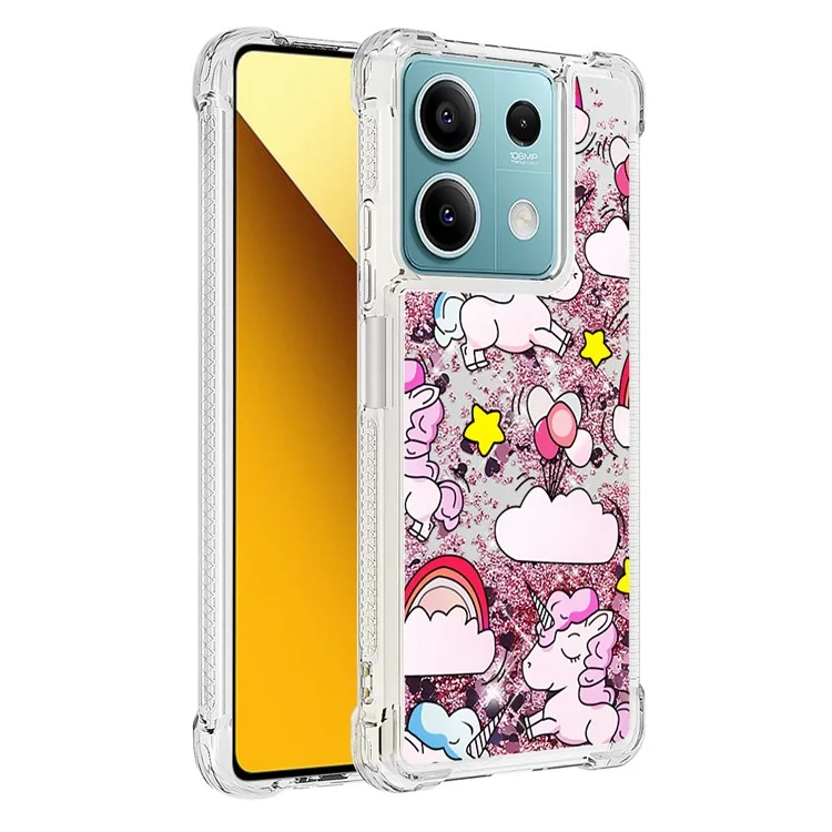 YB Quicksand Series-2 Per Xiaomi Redmi Note 13 5G Moving Quicksand Phone Case Patterned TPU Cover - Cavallo Carino e Nuvole