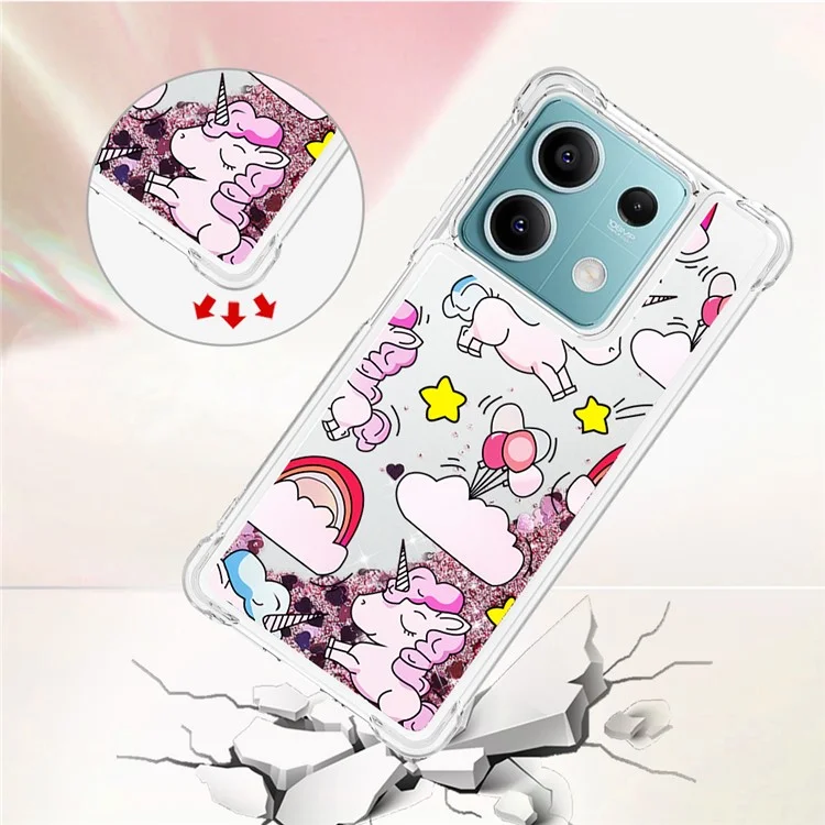 YB Quicksand Series-2 Per Xiaomi Redmi Note 13 5G Moving Quicksand Phone Case Patterned TPU Cover - Cavallo Carino e Nuvole