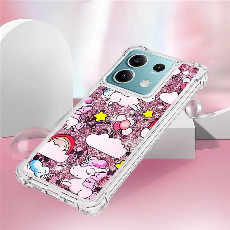 YB Quicksand Series-2 Per Xiaomi Redmi Note 13 5G Moving Quicksand Phone Case Patterned TPU Cover - Cavallo Carino e Nuvole