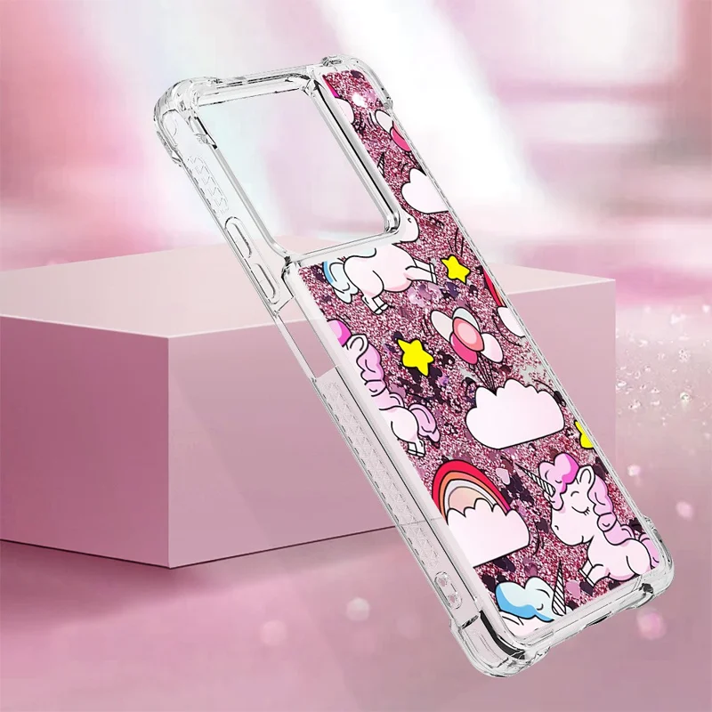 YB Quicksand Series-2 Per Xiaomi Redmi Note 13 5G Moving Quicksand Phone Case Patterned TPU Cover - Cavallo Carino e Nuvole