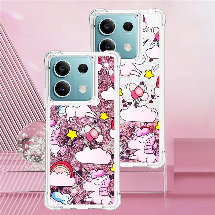 YB Quicksand Series-2 Per Xiaomi Redmi Note 13 5G Moving Quicksand Phone Case Patterned TPU Cover - Cavallo Carino e Nuvole