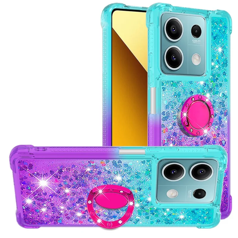 For Xiaomi Redmi Note 13 5G TPU Case with Kickstand Gradiant Quicksand Shockproof Cover - Sky Blue+Purple