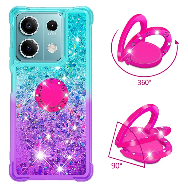 For Xiaomi Redmi Note 13 5G TPU Case with Kickstand Gradiant Quicksand Shockproof Cover - Sky Blue+Purple