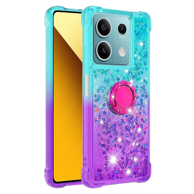 For Xiaomi Redmi Note 13 5G TPU Case with Kickstand Gradiant Quicksand Shockproof Cover - Sky Blue+Purple