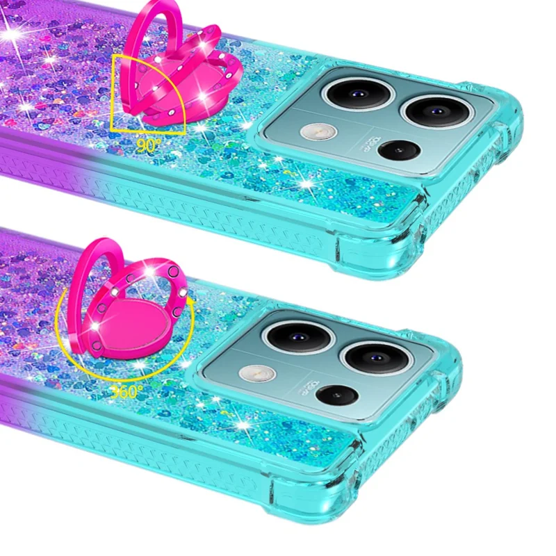 For Xiaomi Redmi Note 13 5G TPU Case with Kickstand Gradiant Quicksand Shockproof Cover - Sky Blue+Purple