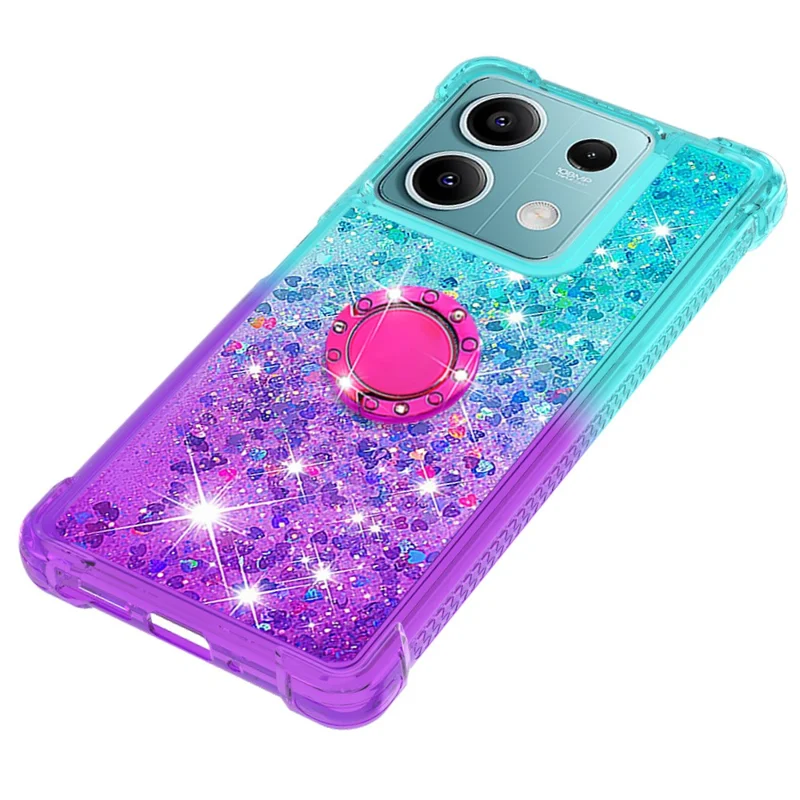 For Xiaomi Redmi Note 13 5G TPU Case with Kickstand Gradiant Quicksand Shockproof Cover - Sky Blue+Purple