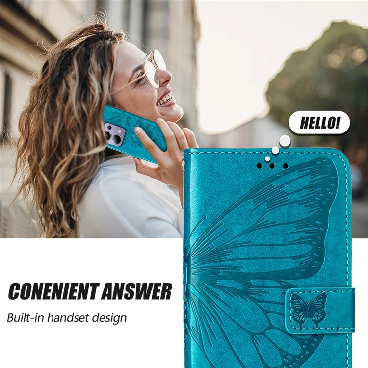 YB Imprinting Series-4 Para Xiaomi Redmi Note 13 Pro 4G / Poco M6 Pro 4G Capa Carteira de Couro com Borboleta - Azul