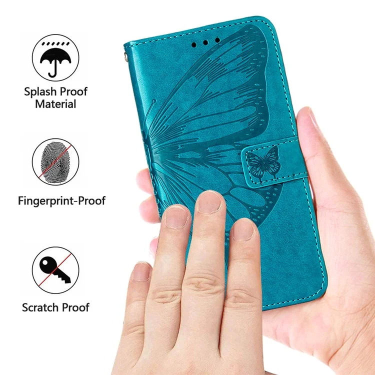 YB Imprinting Series-4 Para Xiaomi Redmi Note 13 Pro 4G / Poco M6 Pro 4G Capa Carteira de Couro com Borboleta - Azul