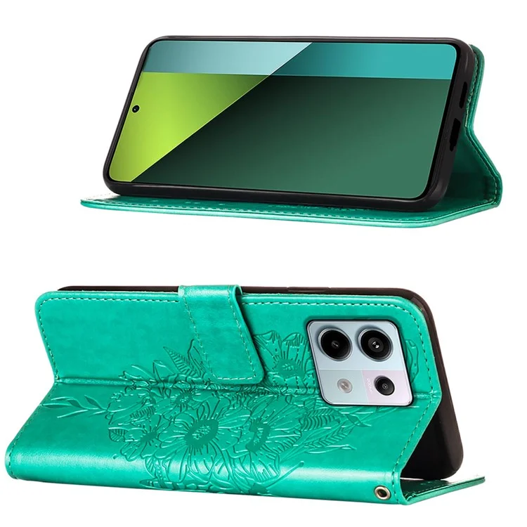 For Xiaomi Redmi Note 13 Pro 5G / Poco X6 5G Wallet Case with Wrist Strap Butterfly Imprint Leather Phone Cover - Green