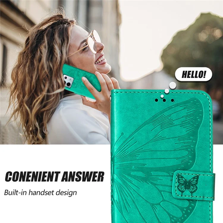 For Xiaomi Redmi Note 13 Pro 5G / Poco X6 5G Wallet Case with Wrist Strap Butterfly Imprint Leather Phone Cover - Green