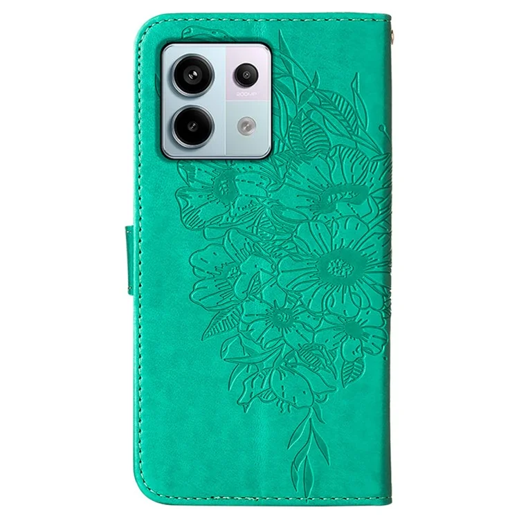 For Xiaomi Redmi Note 13 Pro 5G / Poco X6 5G Wallet Case with Wrist Strap Butterfly Imprint Leather Phone Cover - Green