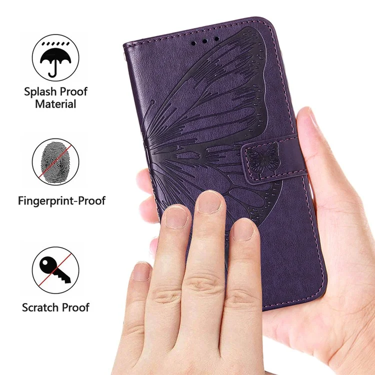 YB Imprinting Series-4 Per Xiaomi Redmi Note 13 5G Custodia Farfalla Fiore Pelle PU Flip Cover per Telefono - Blu