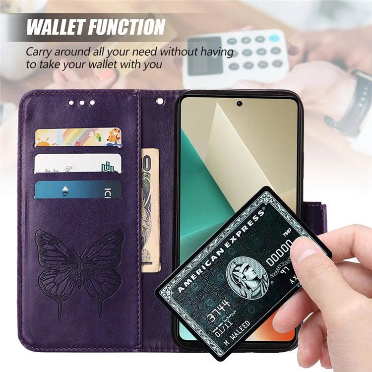 YB Imprinting Series-4 Per Xiaomi Redmi Note 13 5G Custodia Farfalla Fiore Pelle PU Flip Cover per Telefono - Blu