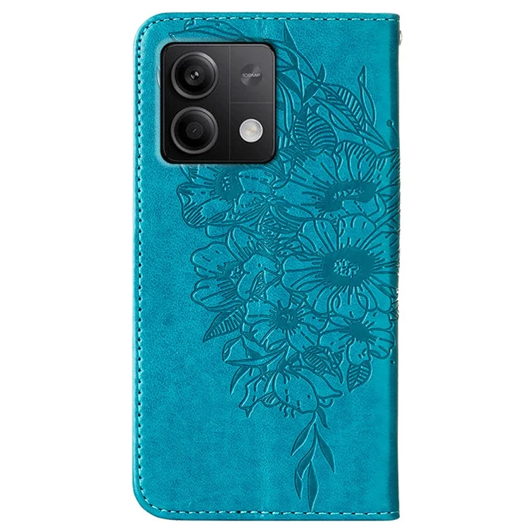 YB Imprinting Series-4 Per Xiaomi Redmi Note 13 5G Custodia Farfalla Fiore Pelle PU Flip Cover per Telefono - Blu