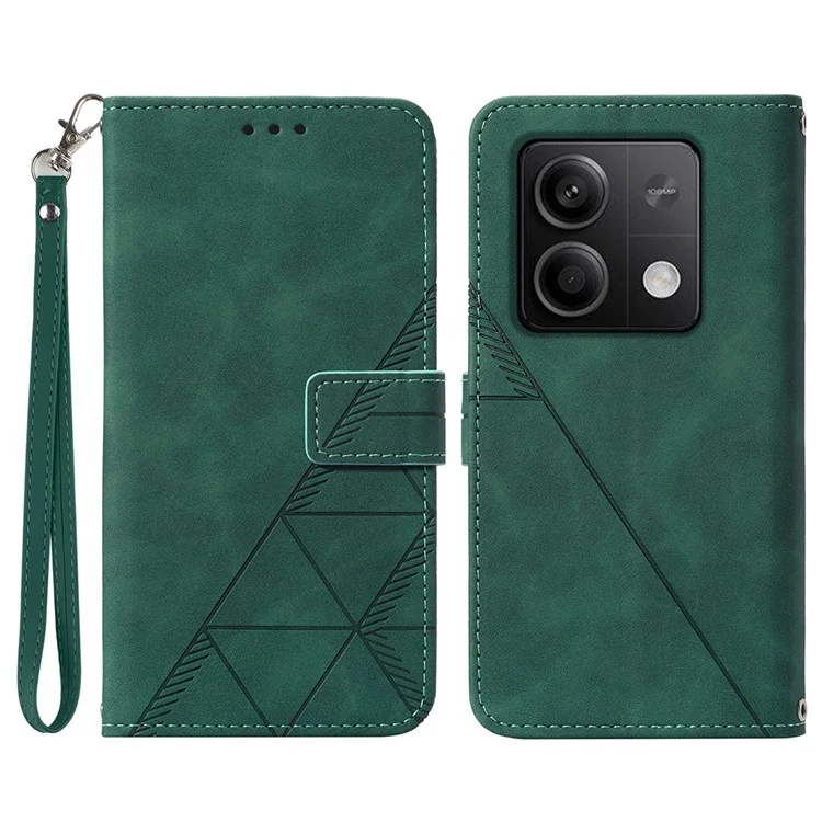 For Xiaomi Redmi Note 13 5G Leather Case with Hand Strap Wallet Stand Phone Cover - Blackish Green