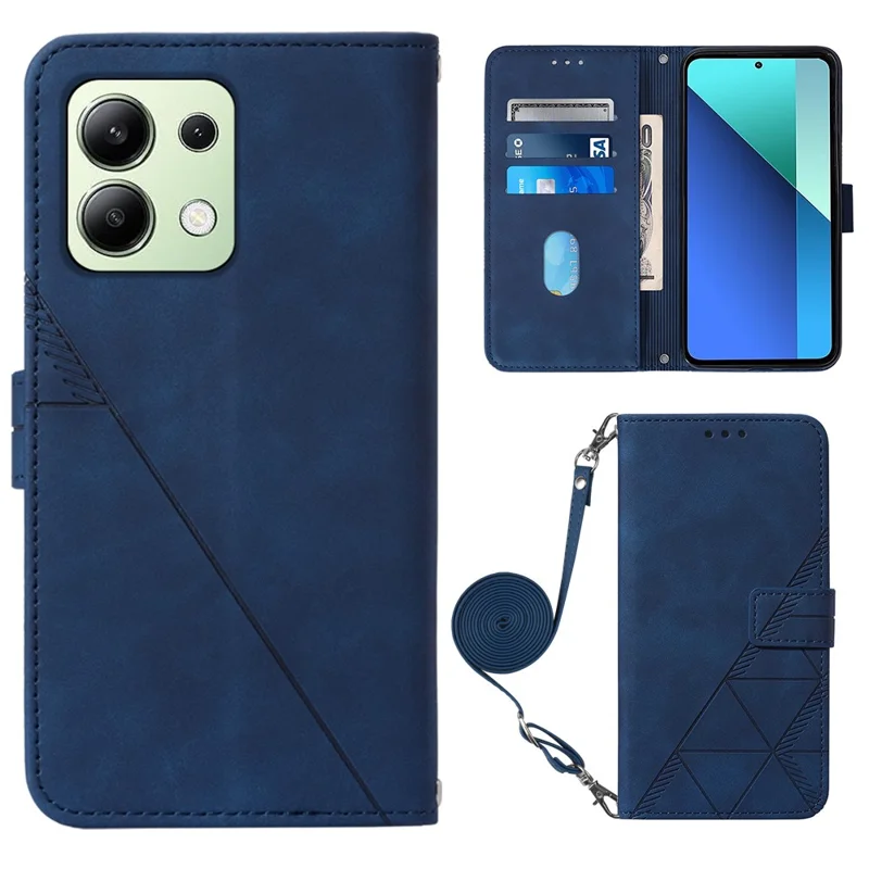 For Xiaomi Redmi Note 13 4G Leather Case with Shoulder Strap Wallet Stand Phone Cover - Sapphire