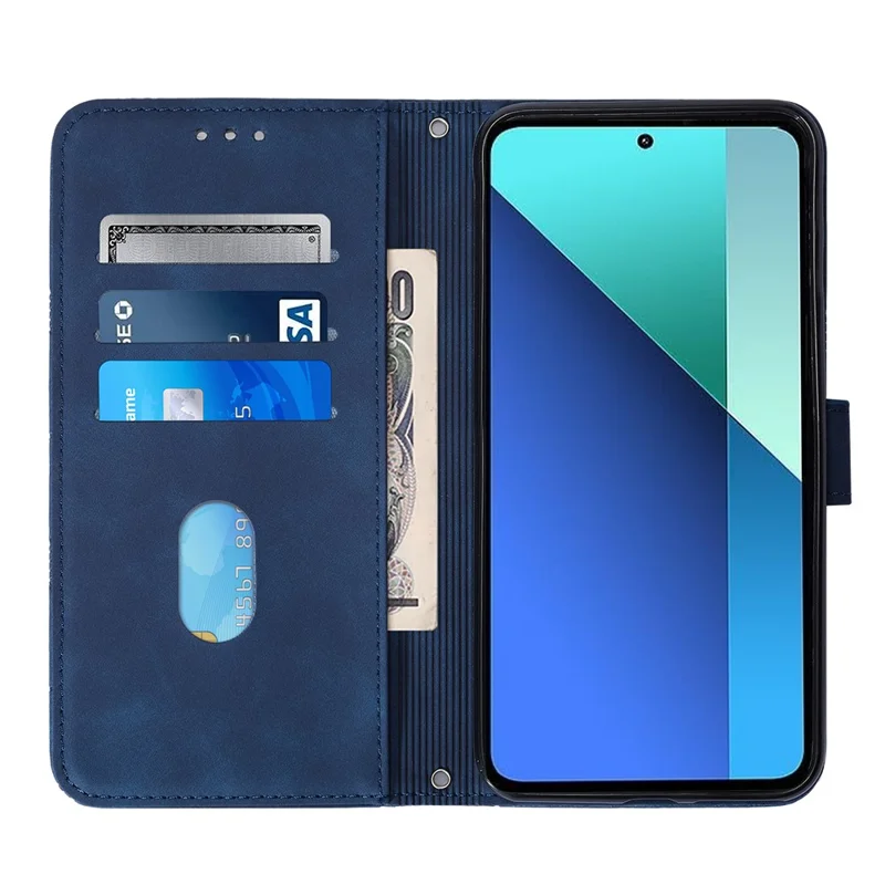 For Xiaomi Redmi Note 13 4G Leather Case with Shoulder Strap Wallet Stand Phone Cover - Sapphire