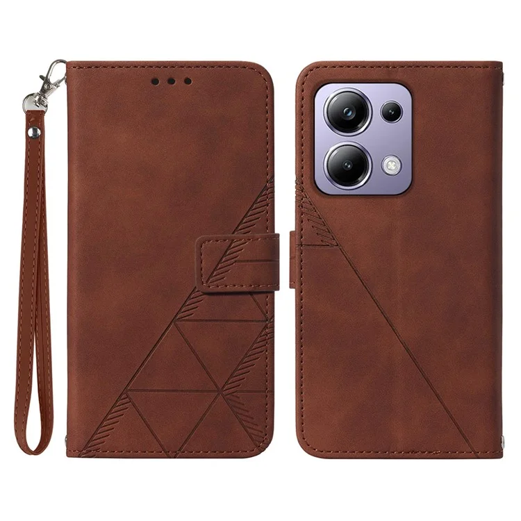 Série de Impressão YB-1 para Xiaomi Redmi Note 13 Pro 4G / Poco M6 Pro 4G Capa com Alça de Couro PU Stand Phone Cover - Marrom