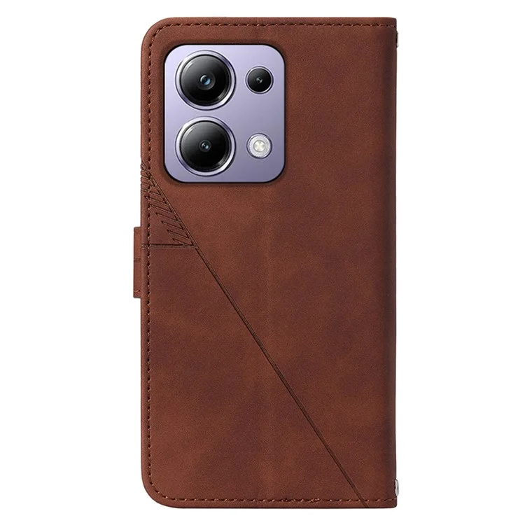 Série de Impressão YB-1 para Xiaomi Redmi Note 13 Pro 4G / Poco M6 Pro 4G Capa com Alça de Couro PU Stand Phone Cover - Marrom