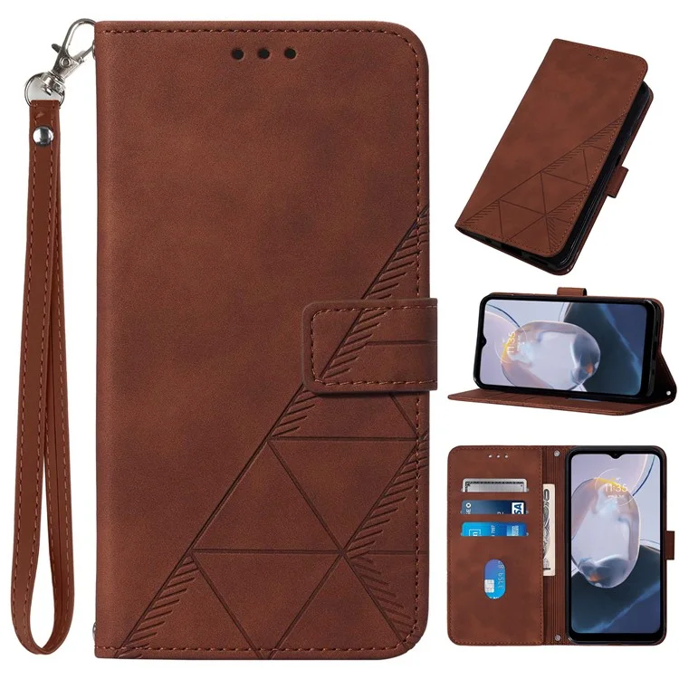Série de Impressão YB-1 para Xiaomi Redmi Note 13 Pro 4G / Poco M6 Pro 4G Capa com Alça de Couro PU Stand Phone Cover - Marrom