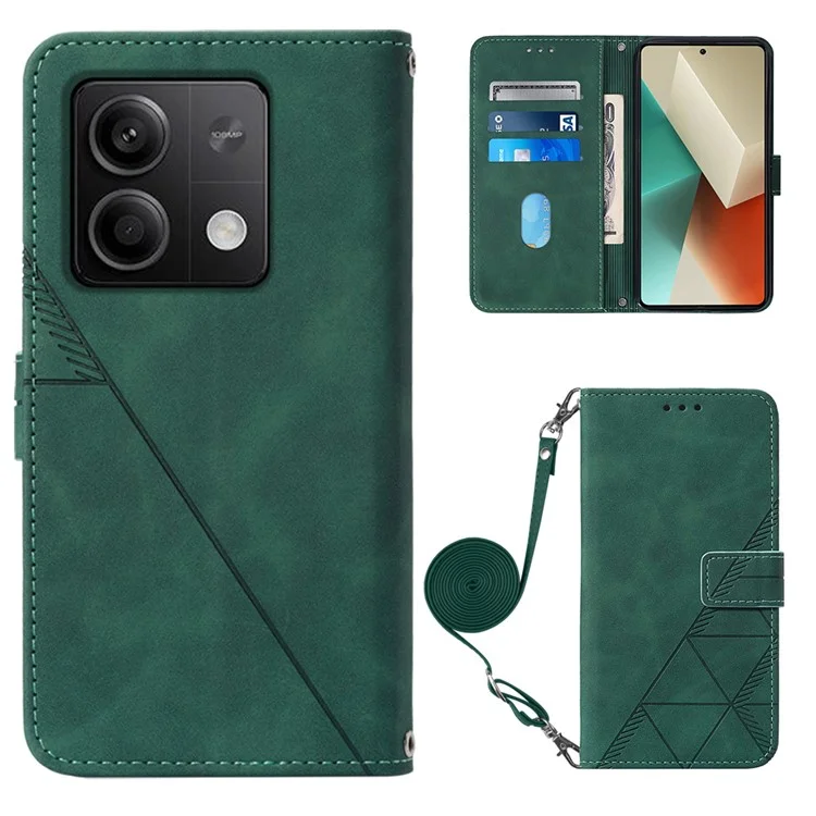 YB Imprinting Series-2 para Xiaomi Redmi Note 13 5G / Poco X6 5G Funda con Correa de Hombro Billetera Funda de Piel PU - Verde Negruzco