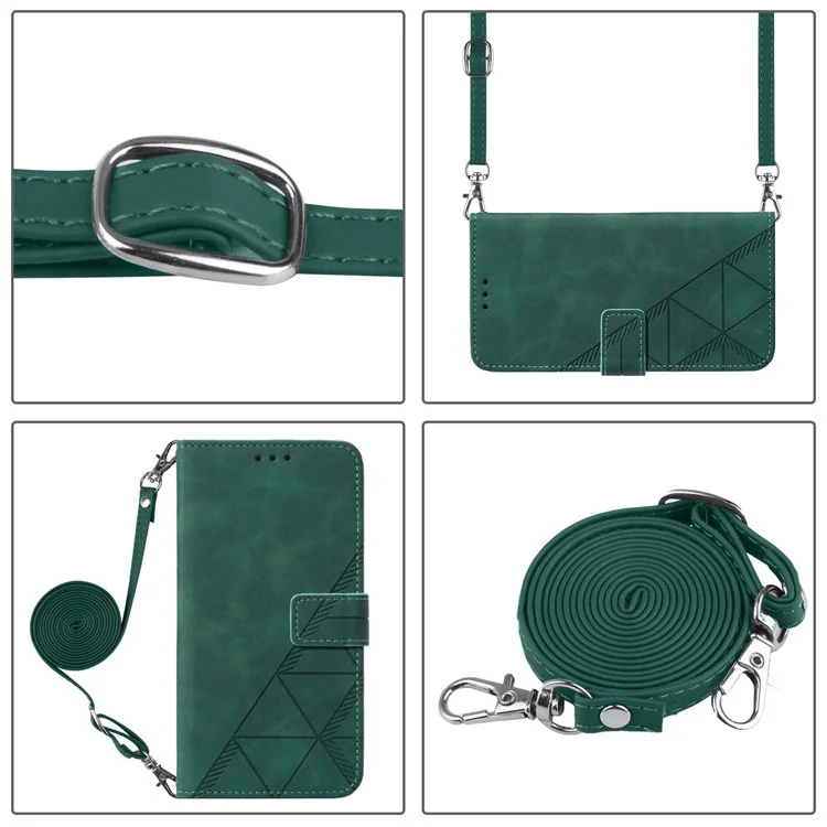 YB Imprinting Series-2 para Xiaomi Redmi Note 13 5G / Poco X6 5G Funda con Correa de Hombro Billetera Funda de Piel PU - Verde Negruzco