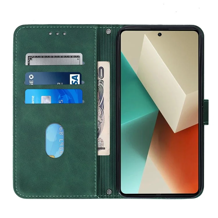YB Imprinting Series-2 para Xiaomi Redmi Note 13 5G / Poco X6 5G Funda con Correa de Hombro Billetera Funda de Piel PU - Verde Negruzco